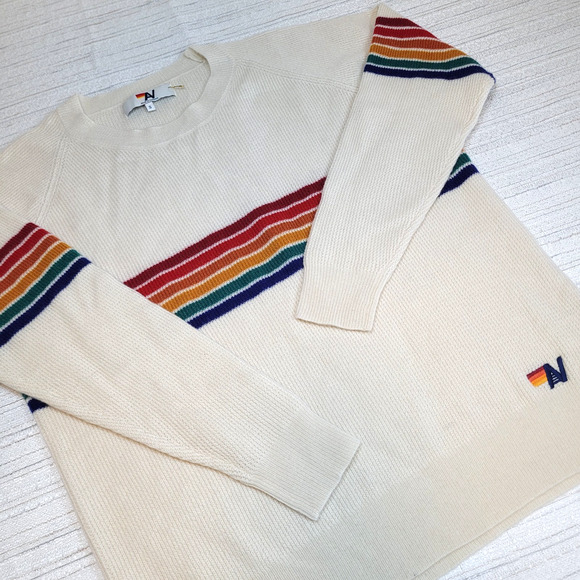 Aviator Nation NWOT Cashmere Cream 6-Stripe Rainbow Sweater Unisex Size S
